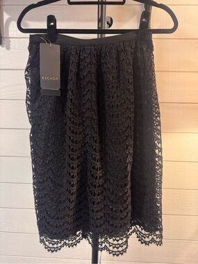 Escada Black Crochet Lace Midi Skirt
